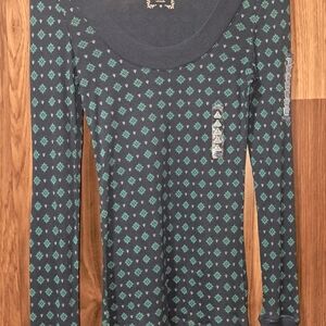 Old Navy Teal and Black Patterned Long Sleeve Top